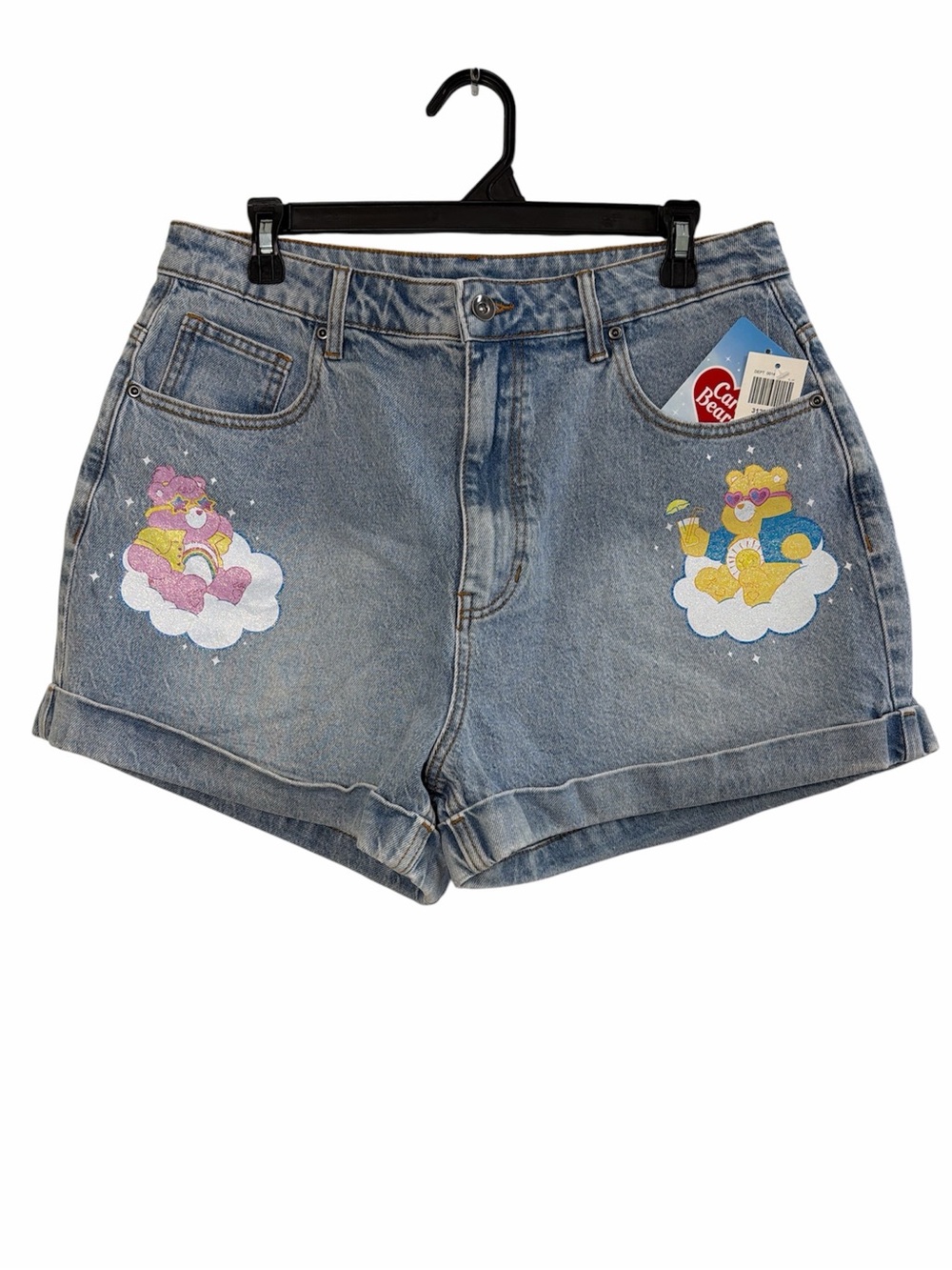 Care Bears Denim Shorts NWT Glitter Graphic Cuffed Size 13